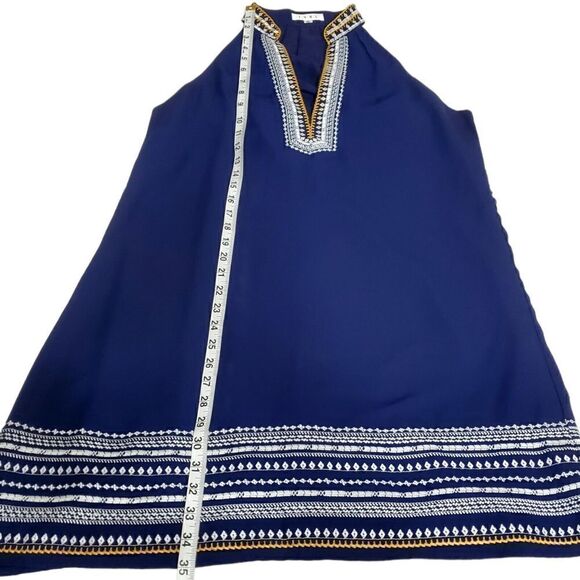 THML Womens Embroidered V-Neck Blue Shift Dress Size Medium Semi-Sheer Bohemian - Picture 10 of 10